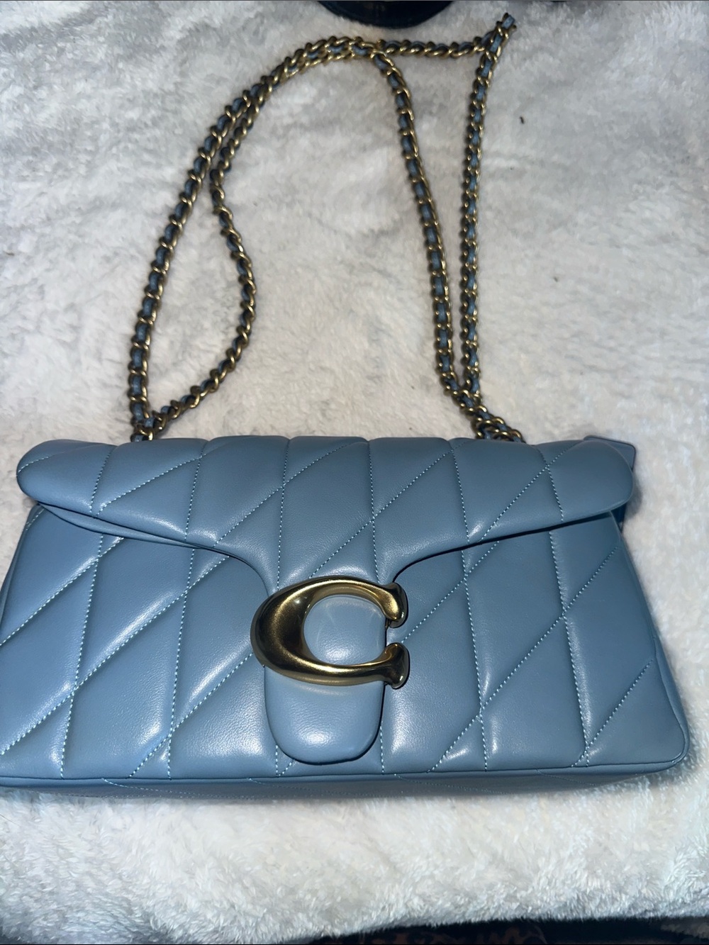 Coach Quilted Tabby 26 Leather Shoulder Bag with Gold Chain bluebell